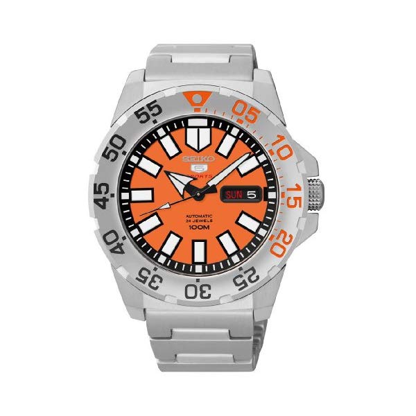seiko baby monster automatic orange dial stainless steel men's watch srp483