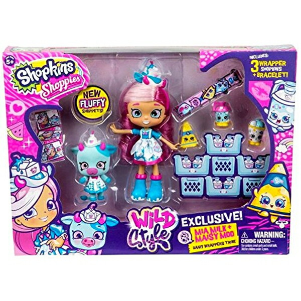 ショップキンズ 手あそび あやつり人形 お人形さん 図形 Shopkins Shoppies Wild Style Mia Milk and Maisy Moo Shoppet Pack