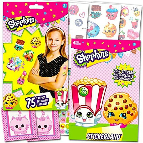 ショップキンズ ステッカー 消印 仕掛ける Shopkins Tattoos and Stickers Party Favor Pack (75 Temporary Tattoos and Over 295 Stickers Plus 1 Bonus Cat Sticker)