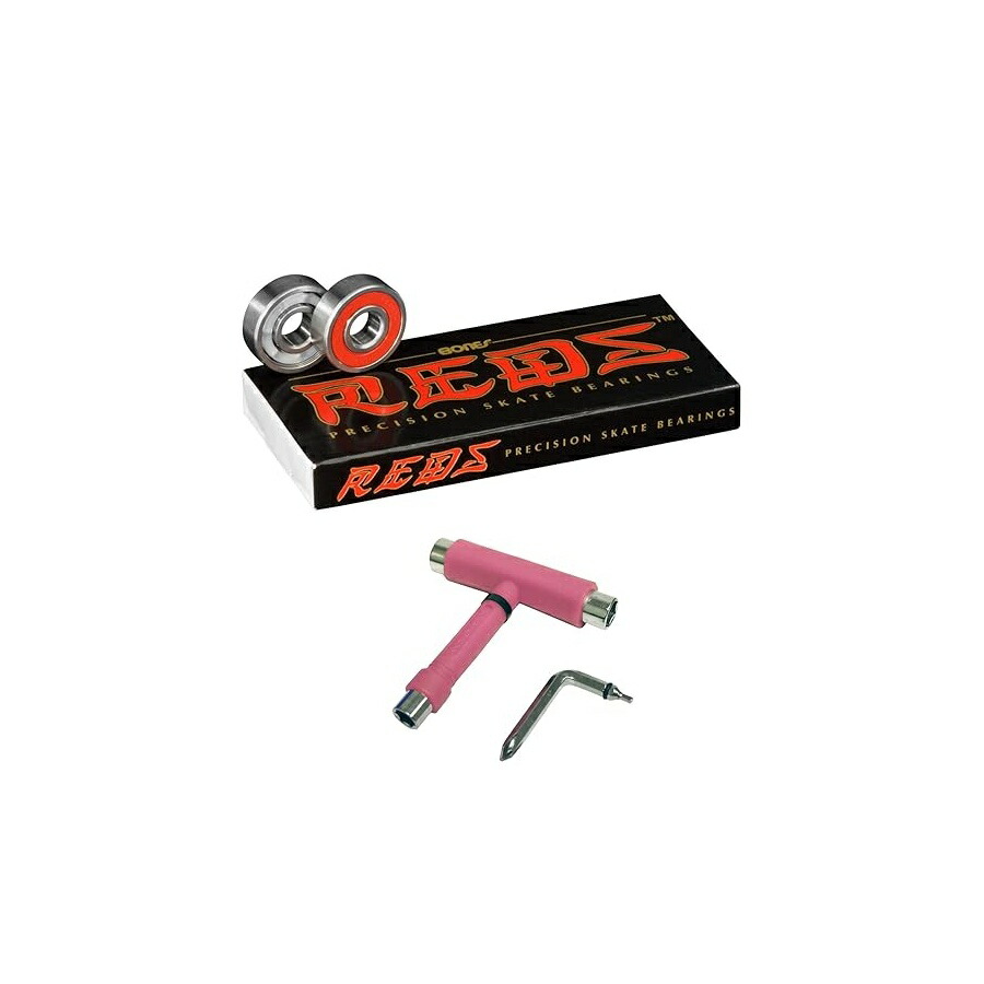 ボーンズ レッズ ベアリング + 滑る T 物の具 + スペーサー (サクラ色) Bones Reds Bearings + Skate T-Tool + Spacers (Pink)
