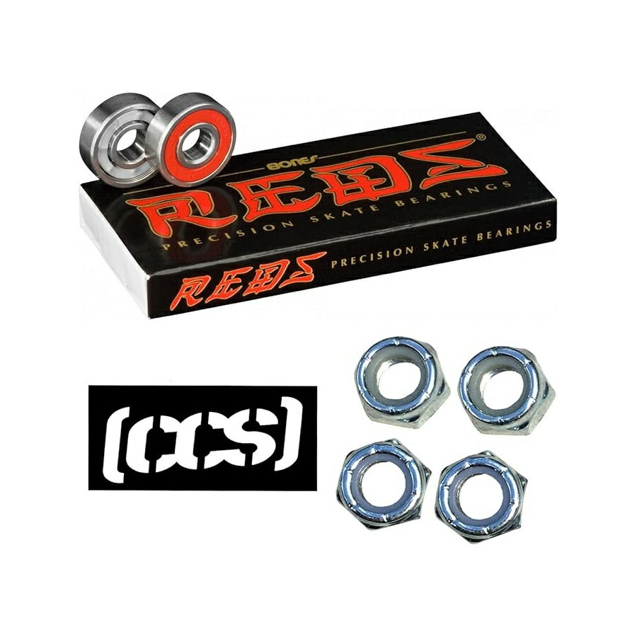 ボーンズ レッズ ベアリング [滑るゲーム盤 ロングゲーム盤 スクータ スピナー] 用 (Bones Reds ベアリング 1 容器に並べる + CCS アクスル 中毒者 4 個) Bones Reds Bearings for [Skateboards, Longboards, Scooters, Spinners] (1 Pack of Bones Reds Bearings + 4 CCS Axle