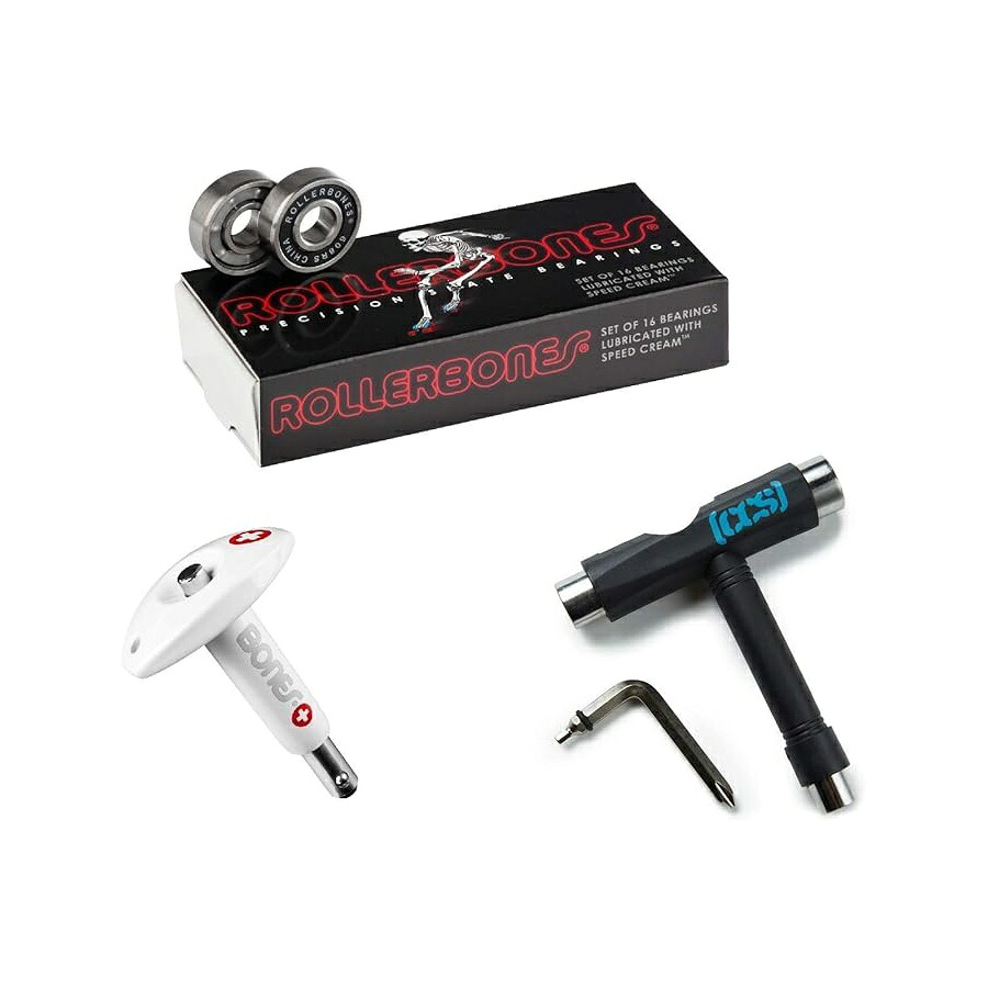 ボーンズ ローラーボーンズ ベアリング 16 風呂敷き包み ベアリング物の具 黒いこと CCS 滑る物の具 Bones Rollerbones Bearings 16 Pack, Bearing Tool, and a Black CCS Skate Tool