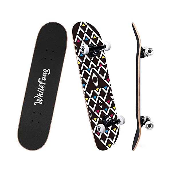 スケートボード スケボー コンプリート キッズ ユース 子供 練習 直輸入 海外モデル WhiteFang Skateboards for Beginners, Complete Skateboard 31 x 7.88, 7 Layer Canadian Maple Double Kick Concave Standard and Tricks Skateboards for Kids and Beginners｜i-selection
