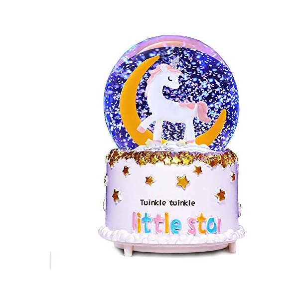 スノードーム ユニコーン クリスマス プレゼント サンタクロース ツリー VECU Unicorn Snow Globe, 80 MM Automatic Snowfall Cartoon Moon Music Box Home Decoration for Girls Kids Granddaughters Babies Birthday Gift, Musical, Resin/Glass|i-selection