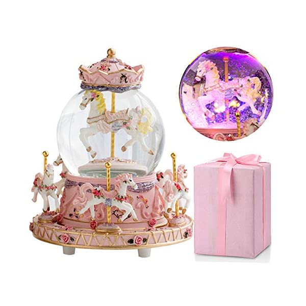 美しい スノードーム メリーゴーランド クリスマス プレゼント サンタクロース ツリー Love For You Carousel Horse Music Box Snow Globes Best Birthday Gift For Kids Girls Color Change Led Light Luminous Unicorn Music Boxes Home Decor Ornament