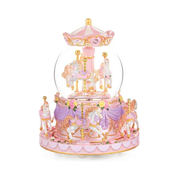 スノードーム ディズニー メリーゴーランド クリスマス 手土産 聖ニコラス 天然木 Mr Winder Carousel Horse Snow Globe Gift Rotating Music Box Birthday Anniversary For Wife Daughter Girl Girlfriend Husband Clockwork Musical 8 Horse Color Light