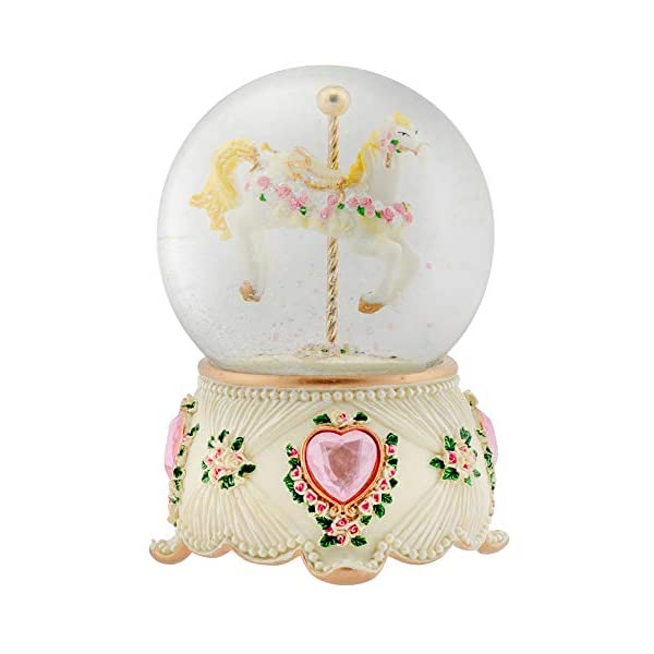 スノードーム メリーゴーランド クリスマス プレゼント サンタクロース ツリー Rose Garland Horse and Carousel 100MM Musical Water Globe Plays Tune Carousel Waltz