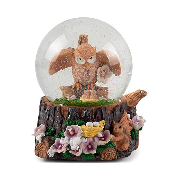 スノードーム 梟 梟 オウル クリスマス 差し上げ物 聖ニコラス 天然木 Elanze Designs Wise Owl 100MM Music Water Globe Plays Tune Music of The Night その他-インテリア・寝具・収納