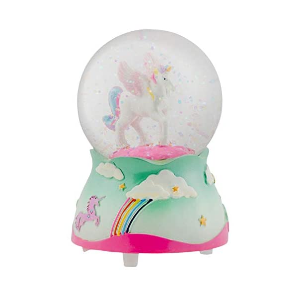 スノードーム ユニコーン クリスマス プレゼント サンタクロース ツリー Elanze Designs Flying Rainbow Unicorn 80MM Musical Water Globe Plays Tune The Unicorn