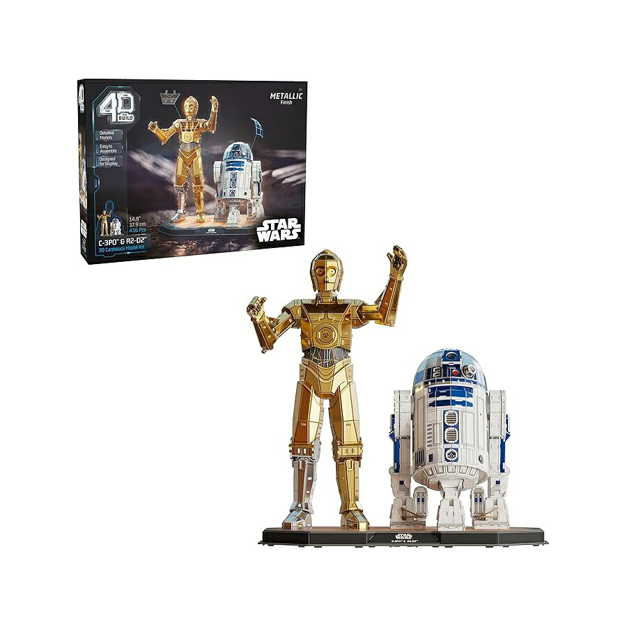 4D Build スター・ウォーズ C-3PO & R2-D2 3D モデルキット スタンド付き スター・ウォーズ グッズ & デスク装飾 大人用パズル 組み立ておもちゃ 416 ピース 3D パズル 対象年齢 12 歳以上のギフトアイデア 4D Build, Star Wars C-3PO & R2-D2 3D Model Kit with｜i-selection