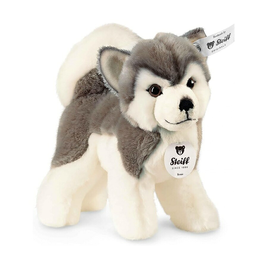 シュタイフ バーニー 芙蓉足懸かり ぬいぐるみ 薄墨色/白いこと Steiff Bernie Husky Plush, Grey/White