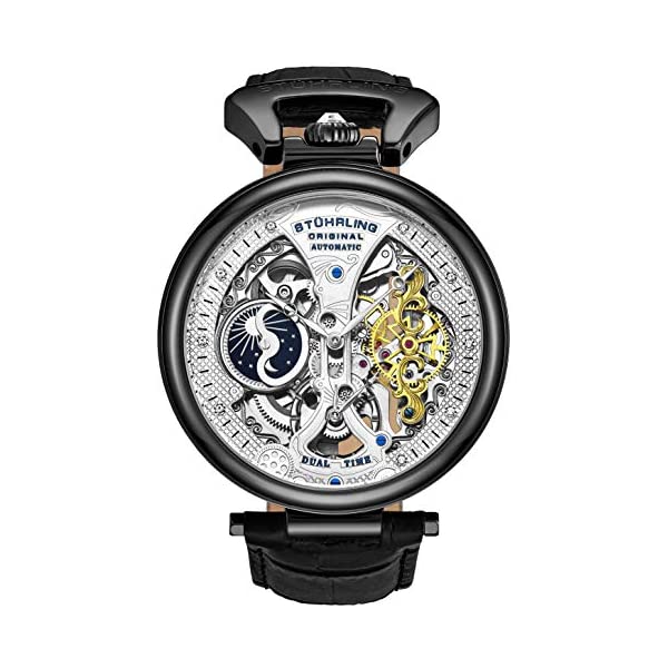 ストゥーリング オリジナル 腕時計 Stuhrling Original 3920.4 オートマチック 自動巻き男性用 レザー 本革 時計 ウォッチ Stuhrling Original Mens Skeleton Watch Dial Automatic Watch with Calfskin Leather Band and - Dual Time, AM/PM Sun Moon