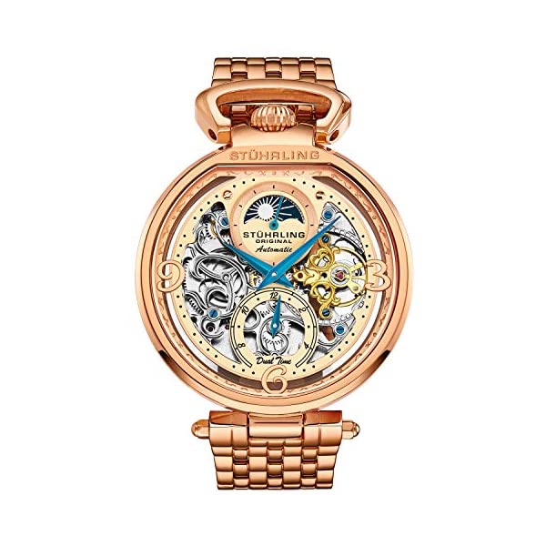 ストゥーリング 一風変わった ウオッチ Stuhrling Original 889B.03 自動小銃 自動小銃一巻き成人男性用 なめし革 本革 時辰儀 御覧になる Stuhrling Original Mens Skeleton Watch Dial Automatic Watch with Calfskin Leather Band and - Dual Time, AM/PM Sun Moon