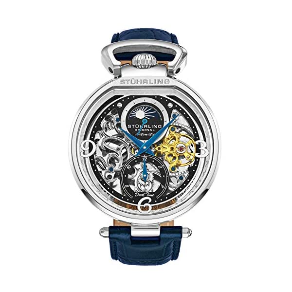 ストゥーリング オリジナル 腕時計 Stuhrling Original 889.01 オートマチック 自動巻き男性用 レザー 本革 時計 ウォッチ Stuhrling Original Mens Skeleton Watch Dial Automatic Watch with Calfskin Leather Band and - Dual Time, AM/PM Sun Moon｜i-selection