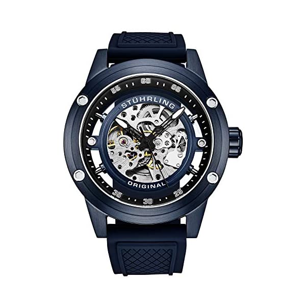 ストゥーリング 目あたらしい ウォッチ Stuhrling Original 989 自動小銃 自動小銃一巻き成人男性用 時辰儀 御覧なさる Stuhrling Original Mens Automatic Watch Skeleton Stainless Steel Self Winding Dress Watch with Rubber Strap 50MM
