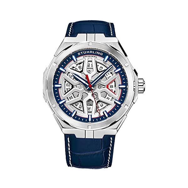 ストゥーリング 目あたらしい ウォッチ Stuhrling Original 379.02 自動小銃 自動小銃一巻き成人男性用 なめし革 本革 時辰儀 御覧なさる Stuhrling Original Mens Swiss Automatic Watch - Self Winding Mens Dress Watch Mens Leather Wrist Watch Mechanical Skeleton Watches for Men