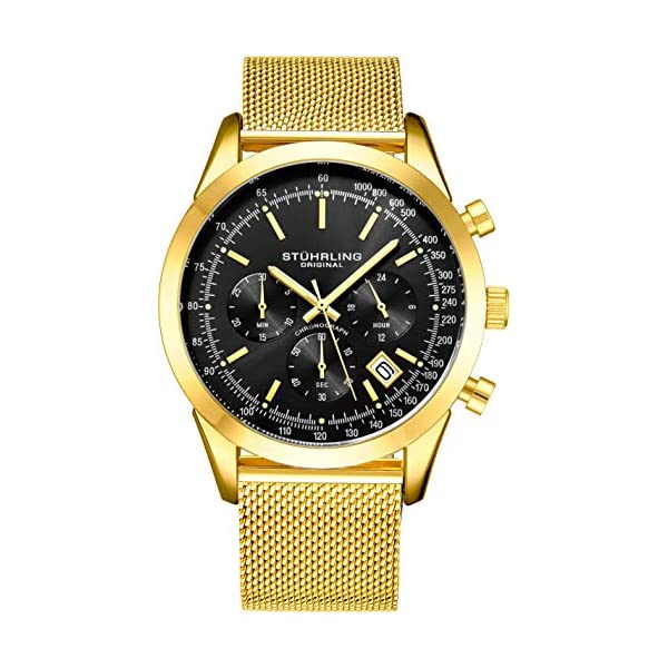 ストゥーリング オリジナル 腕時計 3975 アナログ クロノグラフ メンズ 男性用 レザー 本革 時計 ウォッチ Chronograph Mens Watch Analog Watch Dial with Date - Tachymeter, Leather or Mesh Band - 3975 Watches for Men Collection