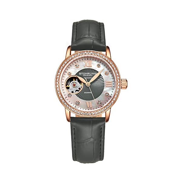 ストゥーリング オリジナル 腕時計 Stuhrling Original 3952 オートマチック 自動巻き レディース 女性用 レザー 本革 時計 ウォッチ Stuhrling Women's Leather Dress Watch with Crystal-Studded Bezel and Exposed Open-Heart Automatic Movement