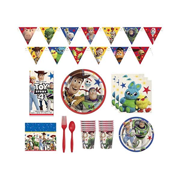 人気急上昇 And Decorations Birthday Supplies Party 4 Story Toy グッズ おもちゃ パーティーグッズ お誕生日会 パーティーセット バースデー トイストーリー4 Tableware Cutlery Plastic Premium Banner Cover Table Cups Napkins Plates 16 Serves J