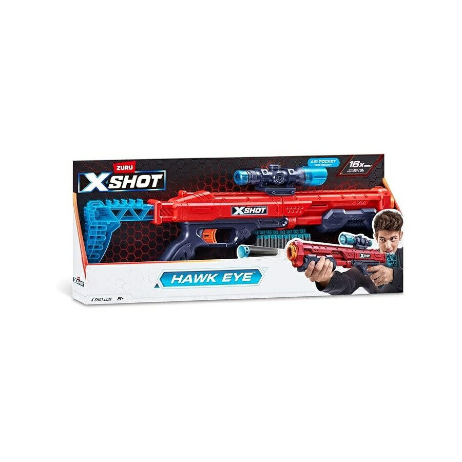 X-Shot Excel Hawk Eye Foam Dart Blaster (16 Darts) by ZURU - 青碧 X-Shot Excel Hawk Eye Foam Dart Blaster (16 Darts) by ZURU - Blue