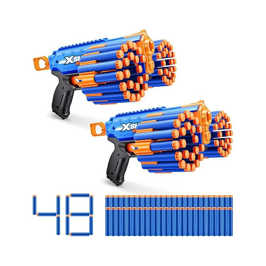 XSHOT Insanity Manic Blaster デュアル容器に並べる by ZURU ダーツ48本、エアポケットテクノロジーダーツとダーツ記憶装置、御坊っちゃん、うしろ帯、青少年、成年者向けの室外手あそび XSHOT Insanity Manic Blaster Dual Pack by ZURU with 48 Darts, Air Pocket Technology Darts