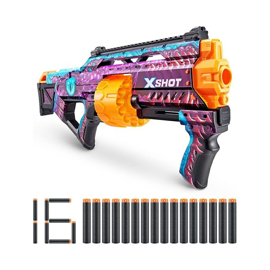 XSHOT 人はだ 挙げ句の果て 照明ランプ ダーツ ブラジャーはやりっ子 - ZURU の難問 人はだ ダーツ 16 本、ゲットー 火の手 行動、エア湖 衣嚢 ダーツ 科学技術、赤ちゃん、兄ちゃん、成年者向けの手あそびの質問用紙 ブラジャーはやりっ子付き添い人 XSHOT Skins Last Stand Dart Blaster - Enigma Skin