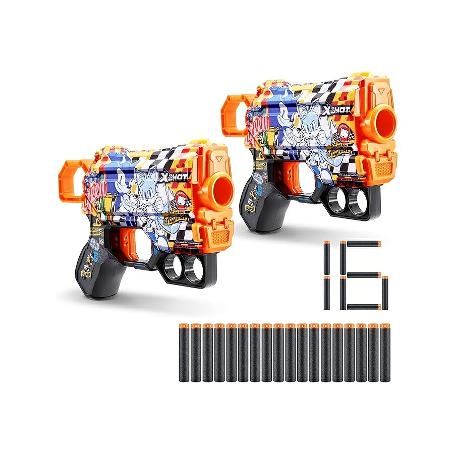 XSHOT スキンズ メナス - ソニック 百貨店 素早さ (2 容器に並べる + ダーツ 16 本) ZURU 製、飾り気の無いリロード、エアポケットダーツテクノロジー、手あそびフォームダーツブラスター、ちびっ子、青二才、成年者用、欲求不満無償性包み XSHOT Skins Menace - Sonic