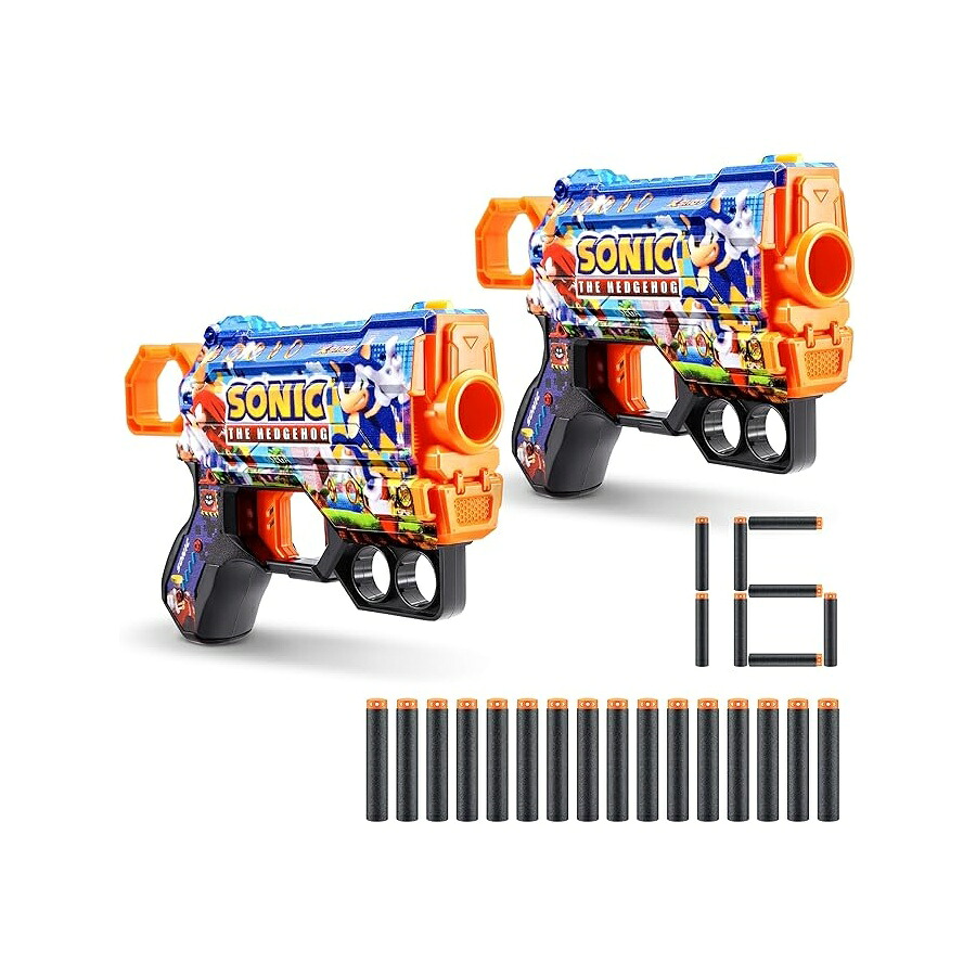 XSHOT Skins Menace - Sonic Mega (2 容器に並べる + 16 ダーツ) by ZURU、飾り気の無いリロード、エアポケットダーツテクノロジー、手あそびフォームダーツブラスター、ちびっ子、青二才、成年者用、欲求不満無償性包み XSHOT Skins Menace - Sonic Mega (2 Pack + 16 Darts)