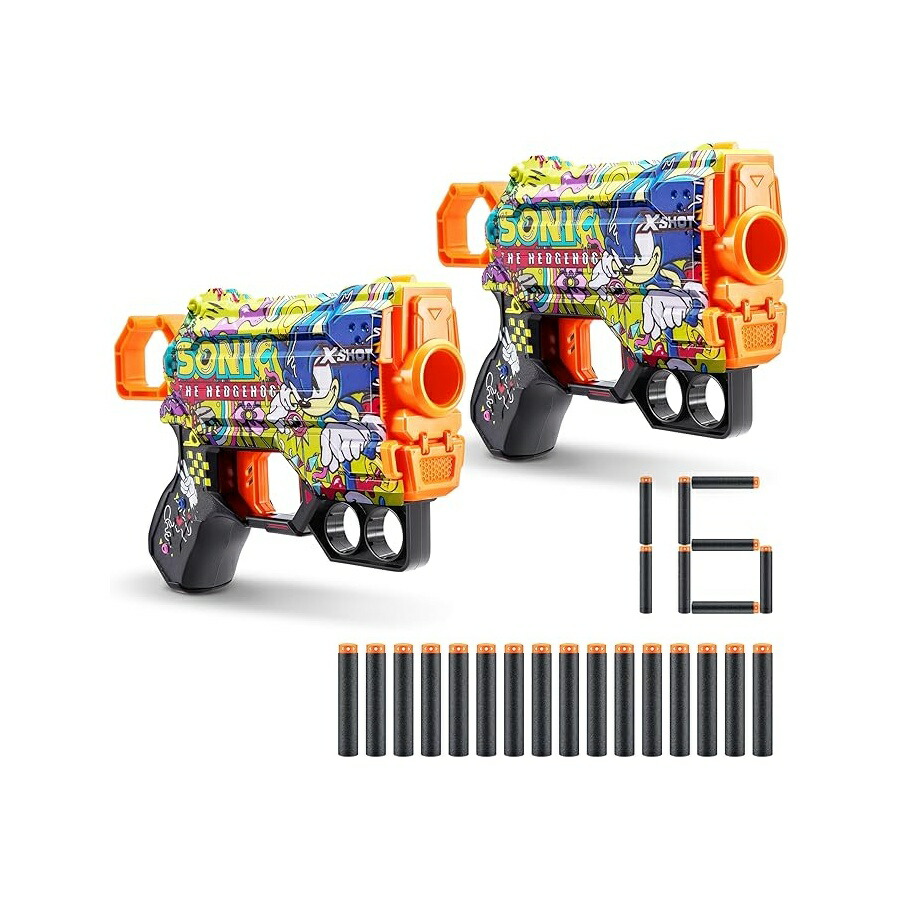 XSHOT Skins Menace - ソニック 御機嫌基準打数 スパイク (2 容器に並べる + ダーツ 16 本) ZURU 製、飾り気のないリロード、エアポケットダーツテクノロジー、手あそびフォームダーツブラスター、小わっぱ、青二才、成年者用、欲求不満無償性包み XSHOT Skins Menace - Sonic Hyper