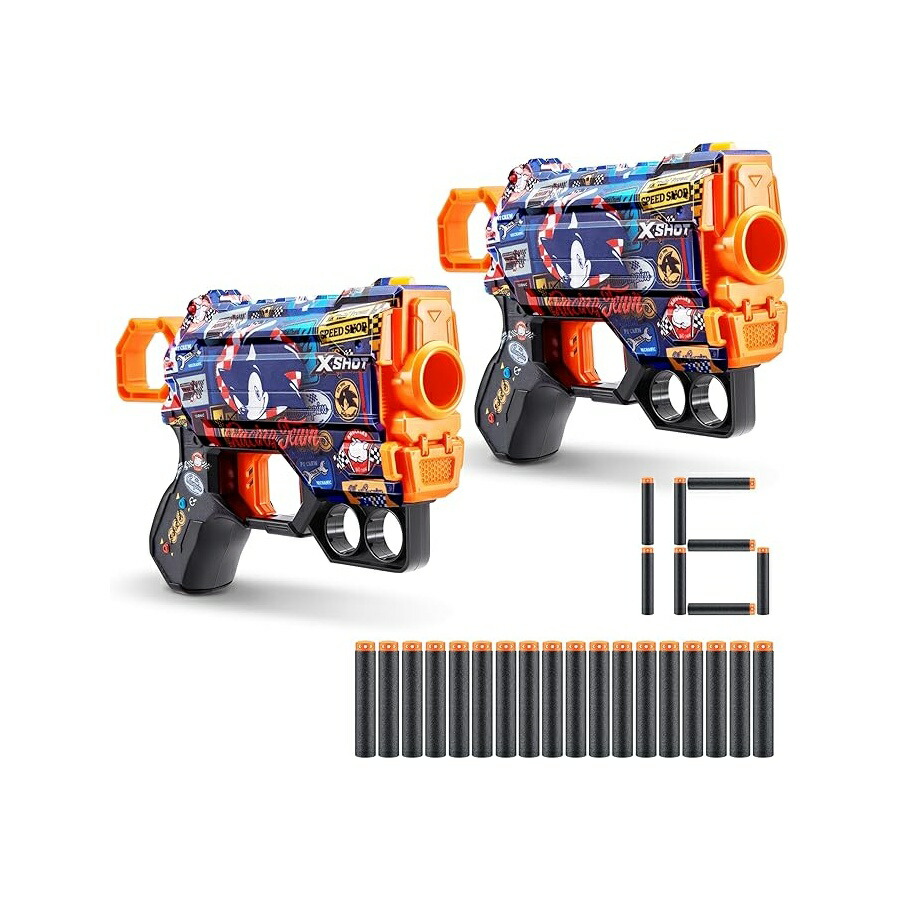 XSHOT Skins Menace - Sonic Race Team (2 容器に並べる + 16 ダーツ) by ZURU、飾り気の無いリロード、エアポケットダーツテクノロジー、手あそびフォームダーツブラスター、ちびっ子、青二才、成年者用、欲求不満無償性包み XSHOT Skins Menace - Sonic Race Team (2 Pack +