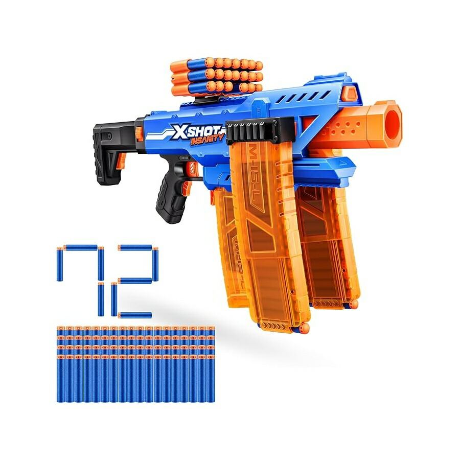 XSHOT Insanity 電動ゼムクリップ気違い ダーツブラスター ダーツ72本付き添い人 - エアポケット科学技術、自動小銃フィード胴締め、三脚架\u0026領域、室外手あそび XSHOT Insanity Motorized Clip Mania Dart Blaster with 72 Darts - Air Pocket Technology, Auto Feeding Belt,