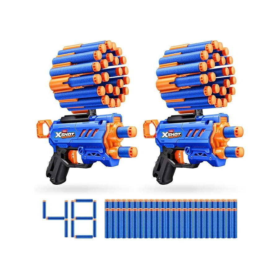 XSHOT Insanity Micro Blaster Dual Pack by ZURU 48エアポケットテクノロジーフォームダーツとダーツ記憶装置付き添い人、室外手あそび、お坊っちゃん、お嬢さん、青二才、8歳以上の成年者向け XSHOT Insanity Micro Blaster Dual Pack by ZURU with 48 Air Pocket Technology Foam
