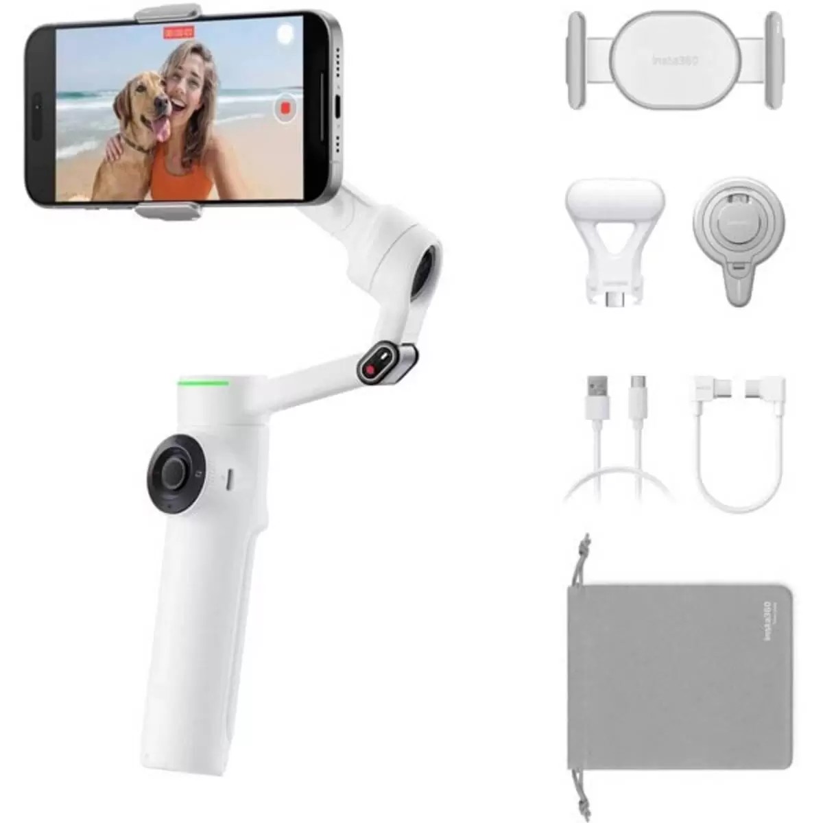 インスタ360 Flow 2 Pro クリエイターキット サミットホワイト CINSABQB-FLOW205 磁気スマートフォンクランプ マウント スポットライト ポーチ 充電ケーブル 2種付属 72605 17,573円