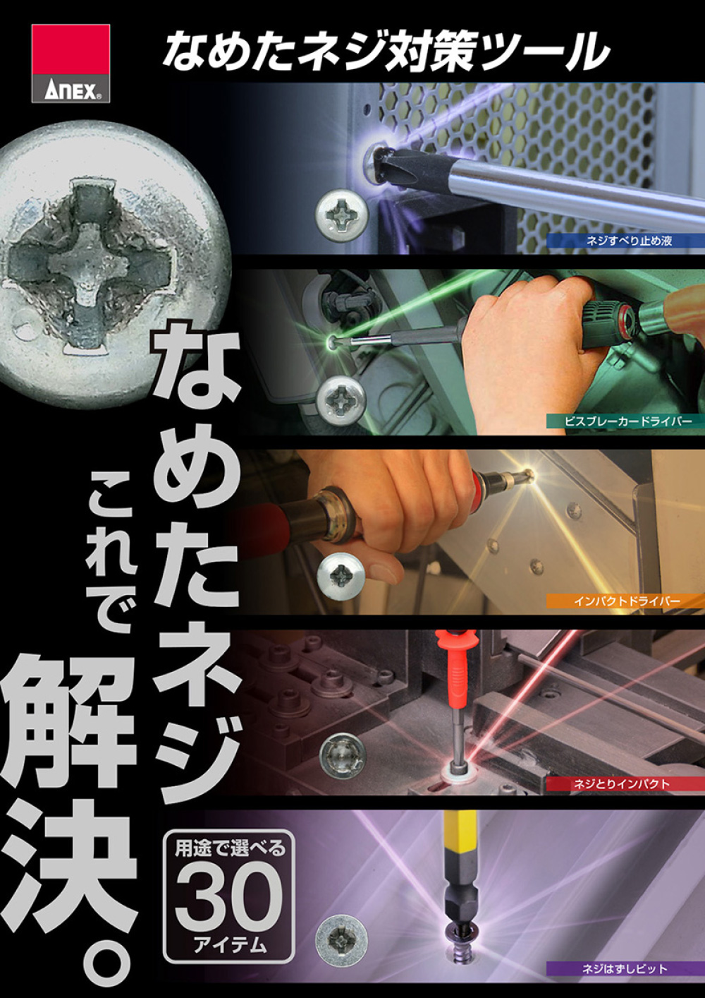 楽天市場 Anex なめたネジはずしビット 3本組 ワイドレンジにm2 5 8対応 ステンレスネジ加工 用 オイルつき Anh2 3 工具のお店i Tools アイツール