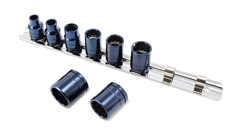 VO3080A イオンプレーティング ソケットレンチセット(12角) 8pcs./SET メタルブルー  <br>ASH アサヒ 旭金属工業