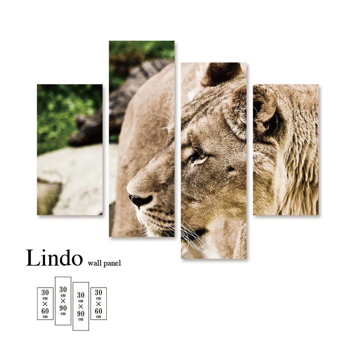 アートパネル 動物 アニマル 実写 リアル 自然 ライオン サバンナ 野生 かっこいい 壁掛け 北欧 お洒落 デザイン ファブリック 壁飾り アートボード ４枚パネル 市販