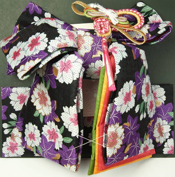 七五三用挙げ句の果て帯ハコセコセット 黒いこと 花柄 ポリエステル うしろ帯四ッ身七歳用帯仕掛ける 赤ちゃん帯 日本製 貨物輸送無料2P13oct13_a