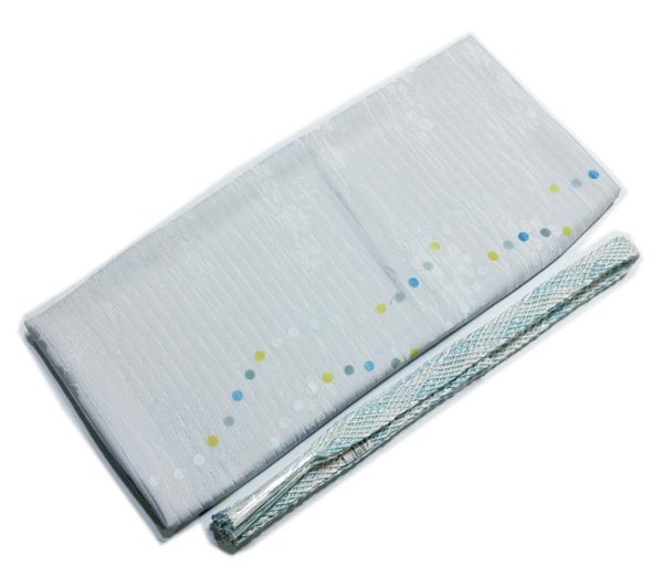 和装小物　夏用絽の正絹帯〆、帯揚げセット　水色・白帯締　淡藤色帯揚げ　訪問着、付下、色無地、小紋、紬に着付小物