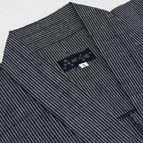 国産久留米作務衣 綿紬 灰色縞柄 S/M/L/LL 普段着、仕事、作業、などに男女兼用日本製さむえ
