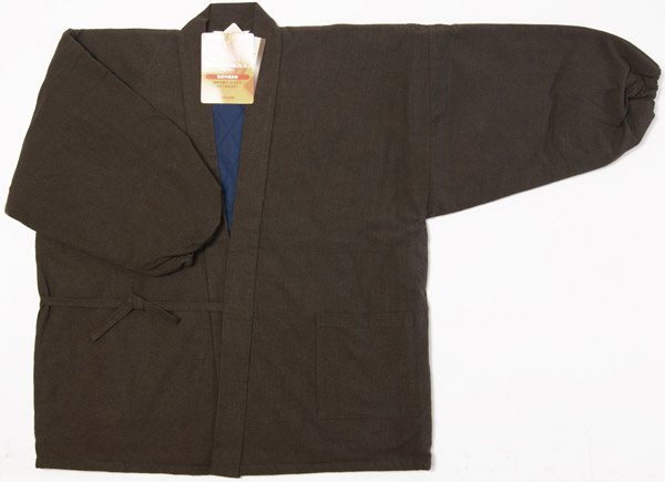 冬用作務衣 茶色綿紬 発熱わた入りキルト裏地 M/Lサイズ カジュアル和雑貨 日本製