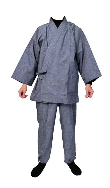 国産作務衣久留米国産 灰色グレー綿紬 S/M/L/LL夏以外3シーズン用 普段着、仕事、作業、などに男女兼用日本製さむえ