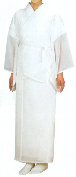 家庭で洗える　絽の白二部式夏用長襦袢　M・Lサイズ　半衿（絽）　紐付　夏着物　喪服用カジュアルからフォーマル着物まで使用可能