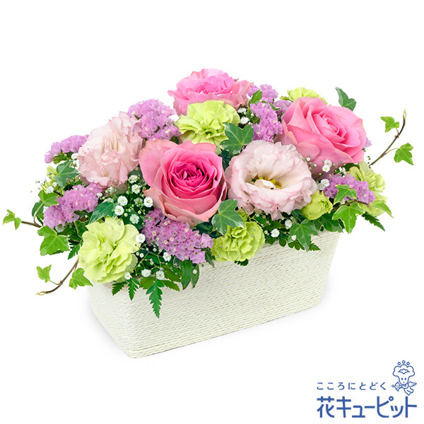 【プロポーズ】花キューピット お祝い 記念日 結婚 出産 送別 開店 開業 オープン 彼女 妻 友達 先輩後輩 ピンクバラのミックスアレンジメントnk00-524325