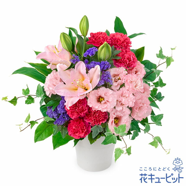 【6月の誕生花（ユリ）】花キューピット 花 誕生日 お祝い 記念日 プレゼント 彼氏彼女 夫婦 祖父母 友達 友人 ピンクユリのナチュラルなアレンジメントya06-524400