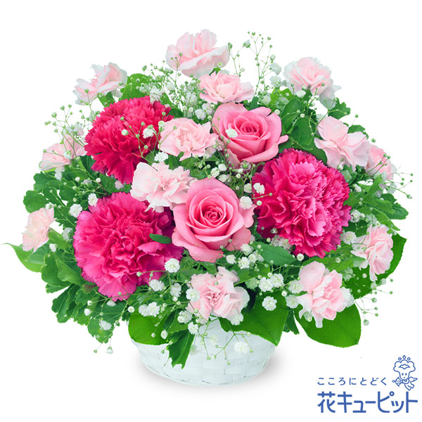 【結婚記念日】花キューピット 花 ギフト お祝い プレゼント 夫婦 祖父母 一周年 花婚式 銀婚式 金婚式ピンクバラのアレンジメントyb00-525069