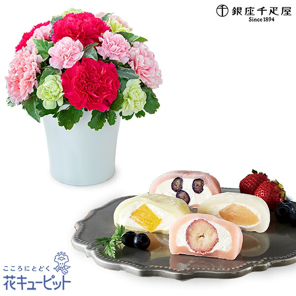 【母の日セットギフト】花キューピット お祝い 感謝 誕生日 祖母 義母 プレゼント グラマラス（ピンク）と【銀座千疋屋】銀座フルーツ大福 8個入mt03gs17-gs17521337
