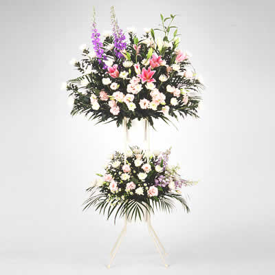 【照明ランプ花・花の冠（葬儀式・葬儀式の供花）】花キューピット 供花 仏花 法事 仏事 御盆 命日 お大悟 お供え用照明ランプ２段（色もの）gs23-std511421