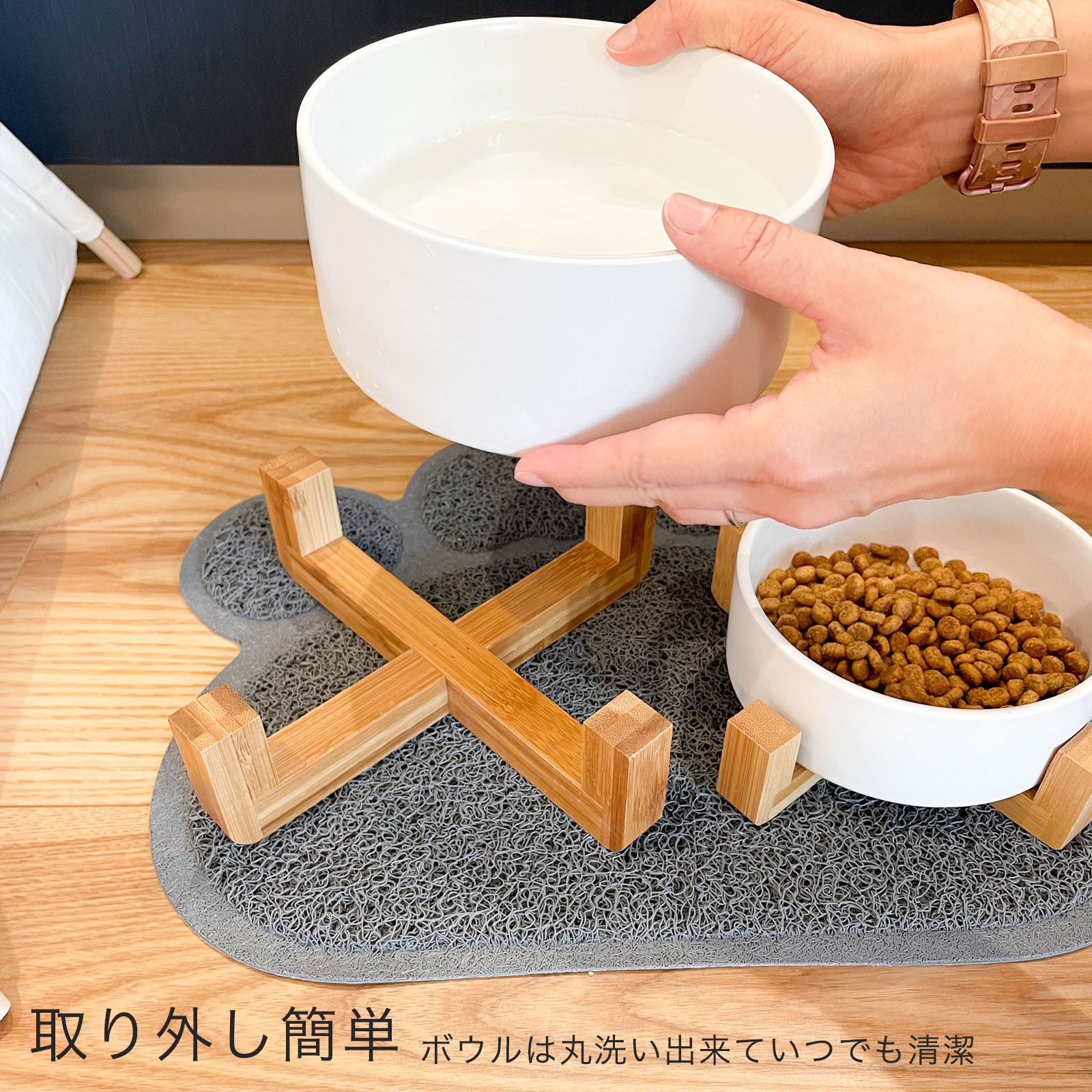 割引クーポン ホワイト ペット ボウル 台 フードボウルスタンド犬 猫食器 陶器 大容量 850MLウォーター 犬猫用 餌入れ 水入れ 水飲みボウル 木製 ペット皿 滑り止め 安定感 取り外し可能 手入れ簡単 ペット用品 ホワイト ペット ボウル フードボウル 犬 猫食器 陶器 大容量 850MLウォーター ボウル 犬猫用 餌入れ 水入れ 水飲みボウル 木製