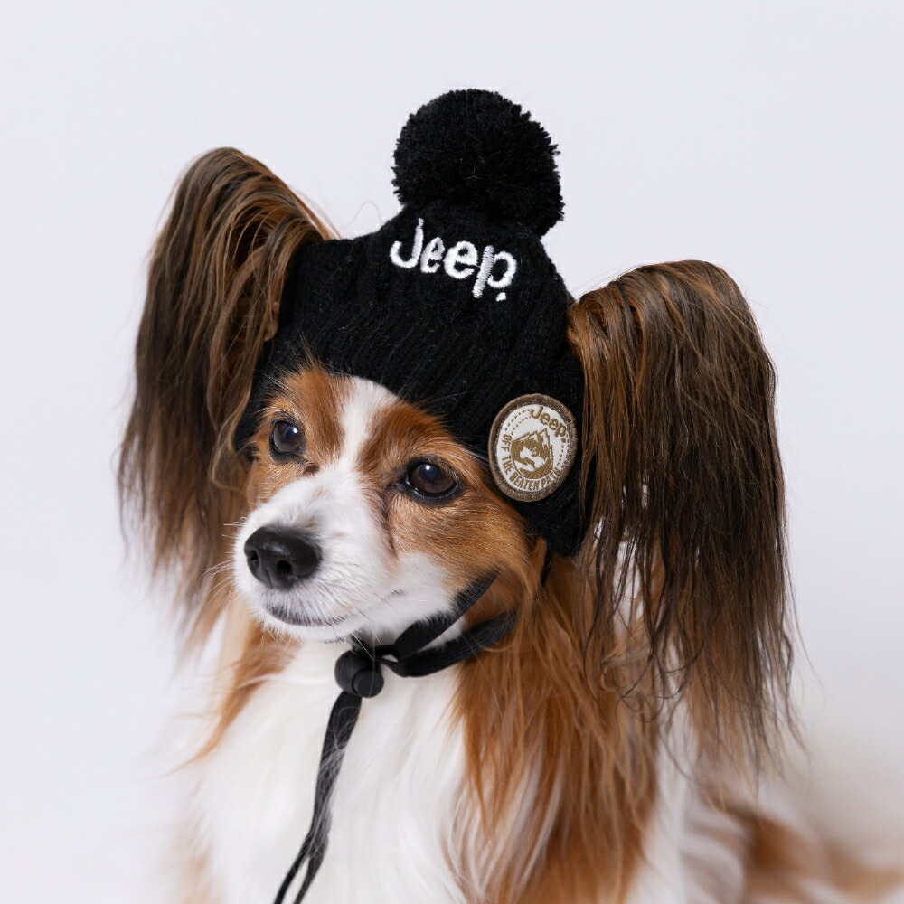 [8/15 Limited Time Offer: 10x Points] [Buy 3 or Get 50% Off Coupon] [JEEP(R)] Jeep Pet Knit Hat, Black/Beige, Cute Dog Hat for Dogs and Cats, Perfect for Walks, Outings, and More. Stylish, Warm, and Cold Protection. Includes a Drawstring.