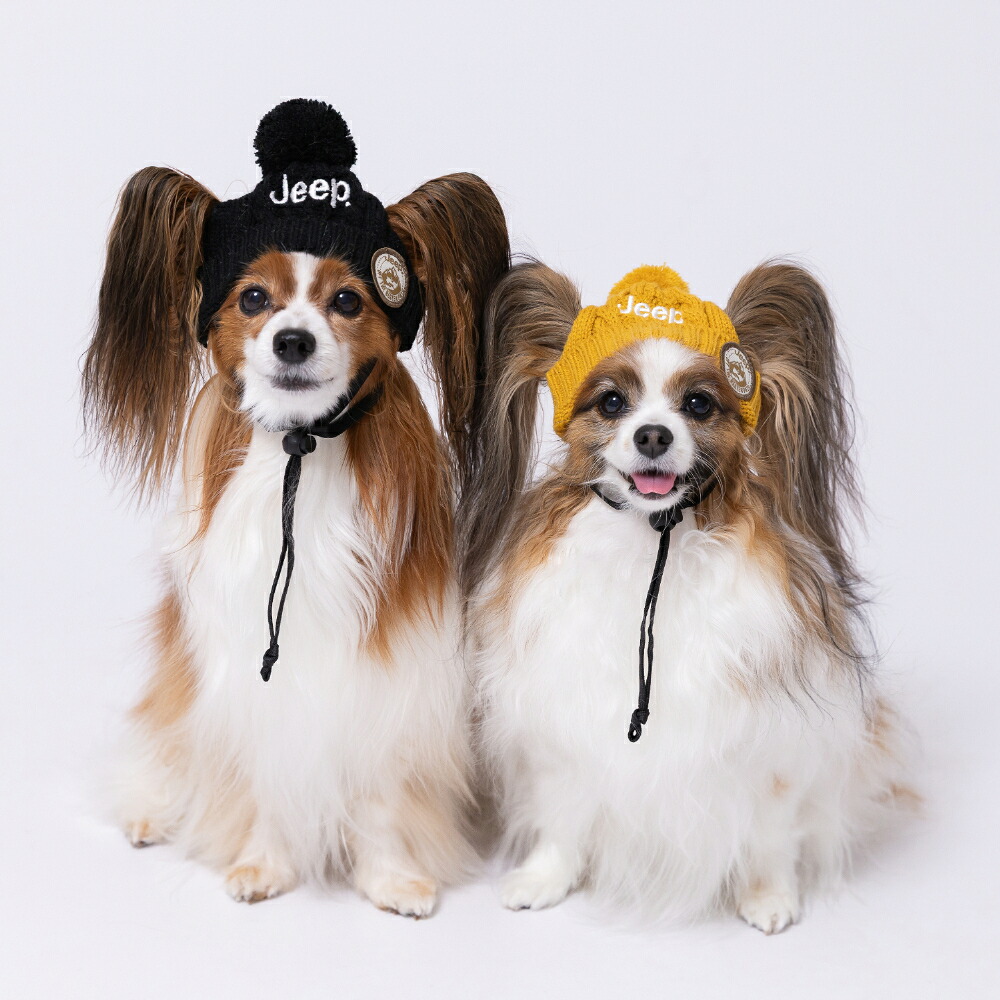 [8/15 Limited Time Offer: 10x Points] [Buy 3 or Get 50% Off Coupon] [JEEP(R)] Jeep Pet Knit Hat, Black/Beige, Cute Dog Hat for Dogs and Cats, Perfect for Walks, Outings, and More. Stylish, Warm, and Cold Protection. Includes a Drawstring.